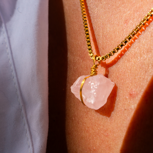 Ensemble Éclat Naturel : Collier et Bracelet en Acier Inoxydable – Quartz Rose, Aigue-marine ou Tourmaline